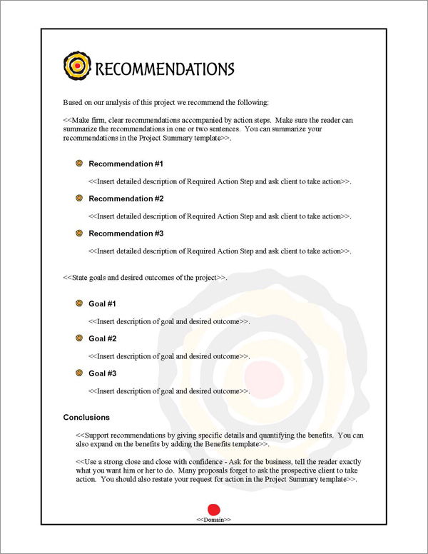 Proposal Pack Bullseye #2 Recommendations Page Proposal Pack Bullseye #2 Recommendations Page