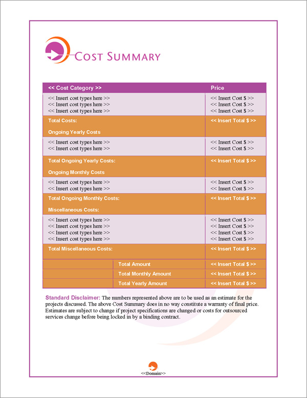 Proposal Pack Symbols #4 Cost Summary Page Proposal Pack Symbols #4 Cost Summary Page