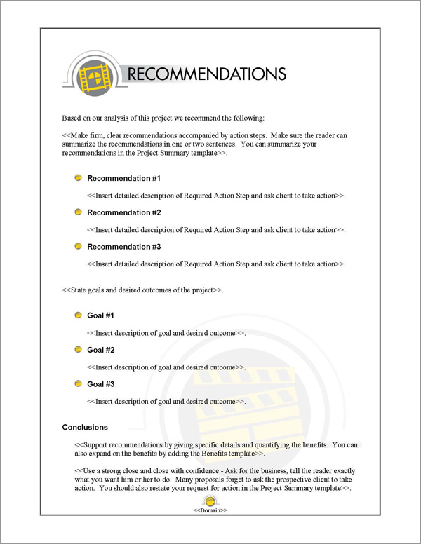 Proposal Pack Entertainment #5 Recommendations Page Proposal Pack Entertainment #5 Recommendations Page