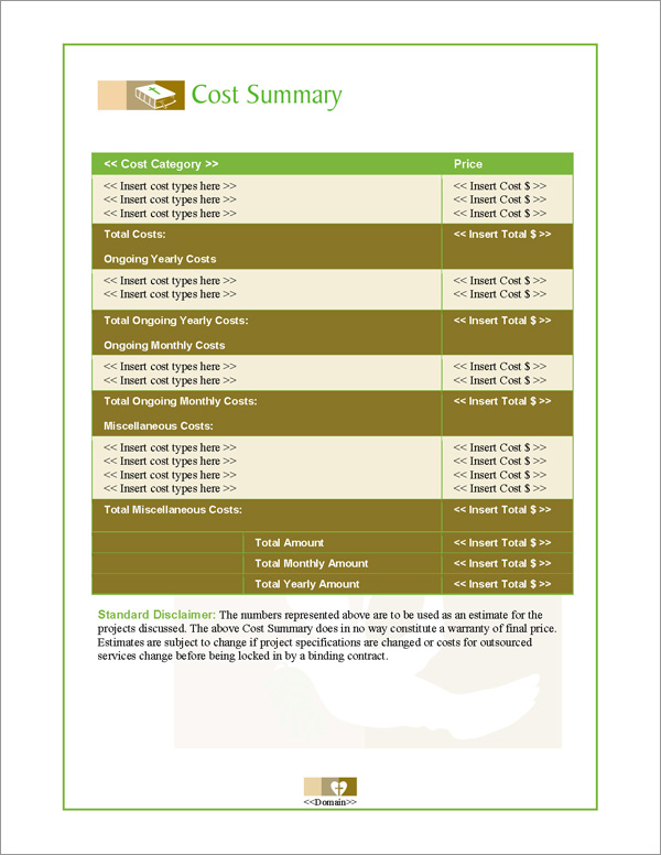 Proposal Pack Spiritual #1 Cost Summary Page