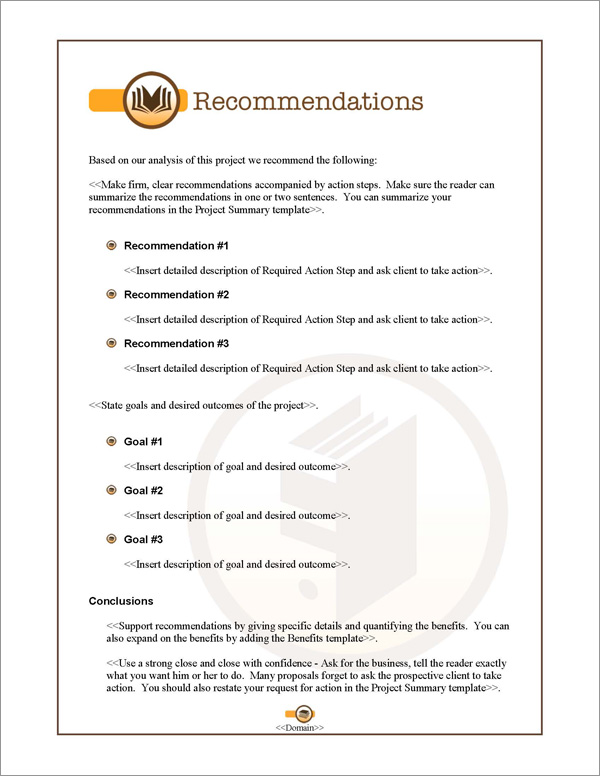 Proposal Pack Books #1 Recommendations Page Proposal Pack Books #1 Recommendations Page