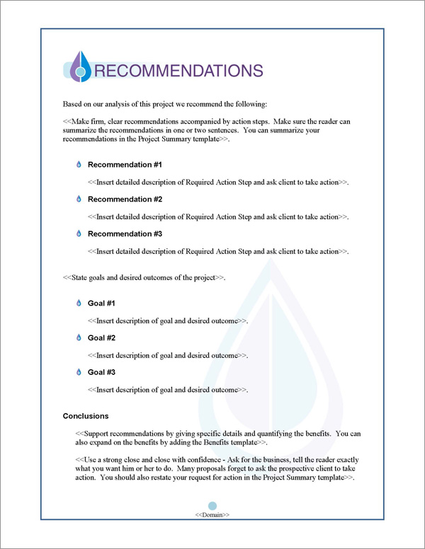Proposal Pack Aqua #2 Recommendations Page