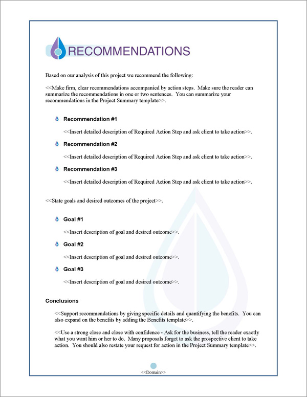 Proposal Pack Aqua #2 Recommendations Page Proposal Pack Aqua #2 Recommendations Page