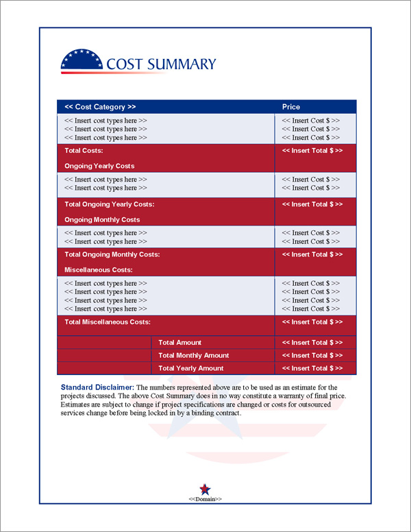 Proposal Pack Flag #3 Cost Summary Page