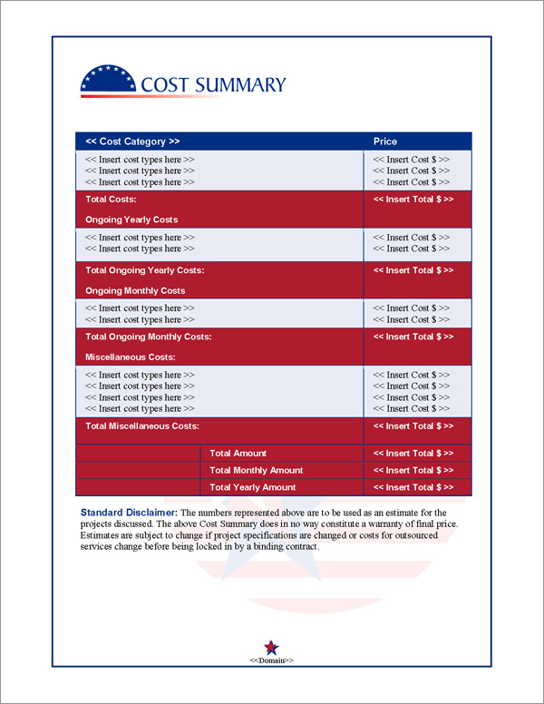 Proposal Pack Flag #3 Cost Summary Page Proposal Pack Flag #3 Cost Summary Page