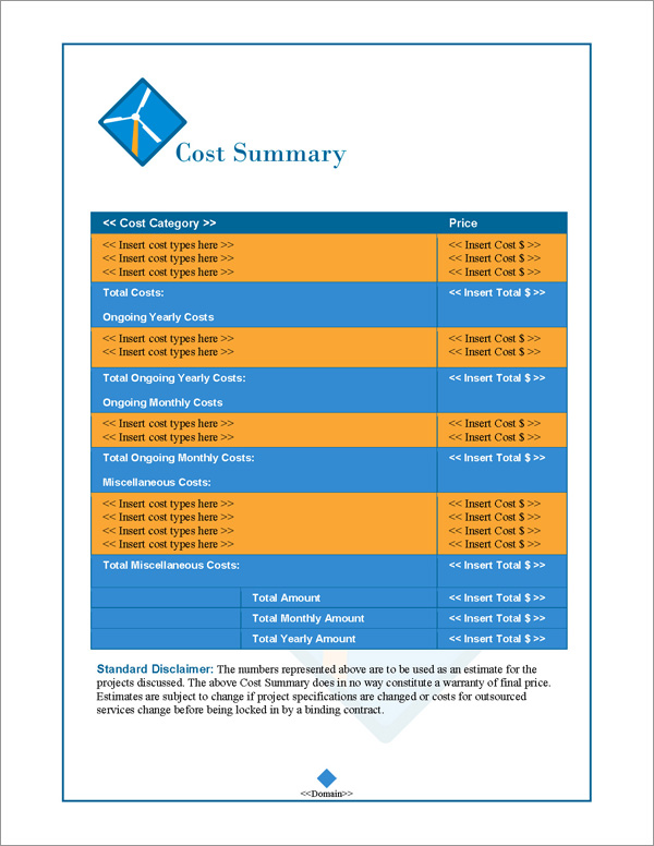 Proposal Pack Energy #2 Cost Summary Page Proposal Pack Energy #2 Cost Summary Page