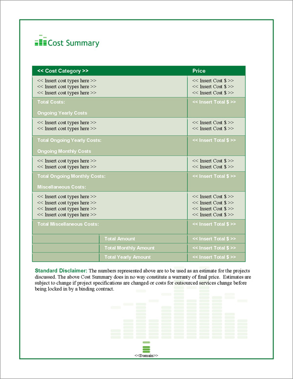 Proposal Pack Entertainment #6 Cost Summary Page Proposal Pack Entertainment #6 Cost Summary Page