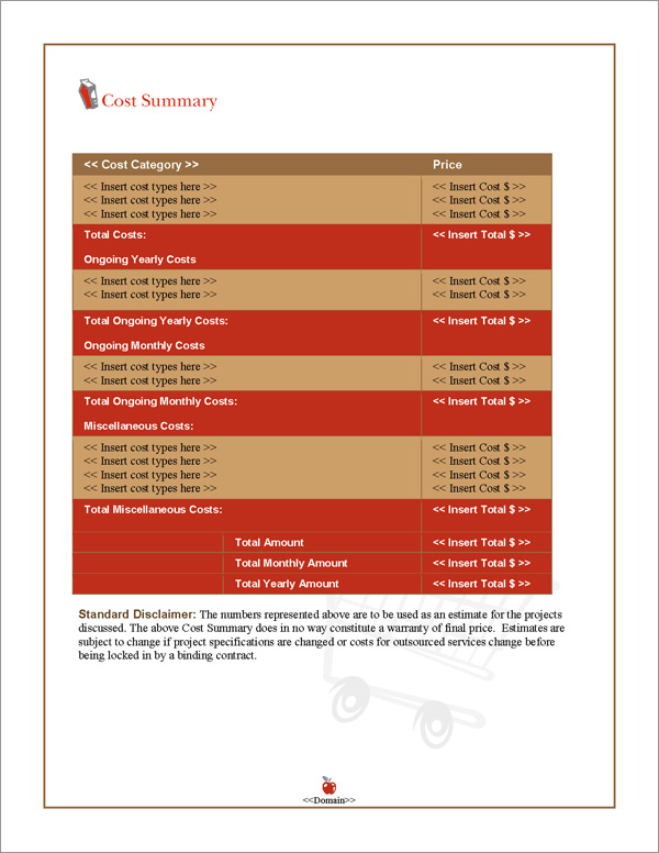 Proposal Pack Food #2 Cost Summary Page Proposal Pack Food #2 Cost Summary Page