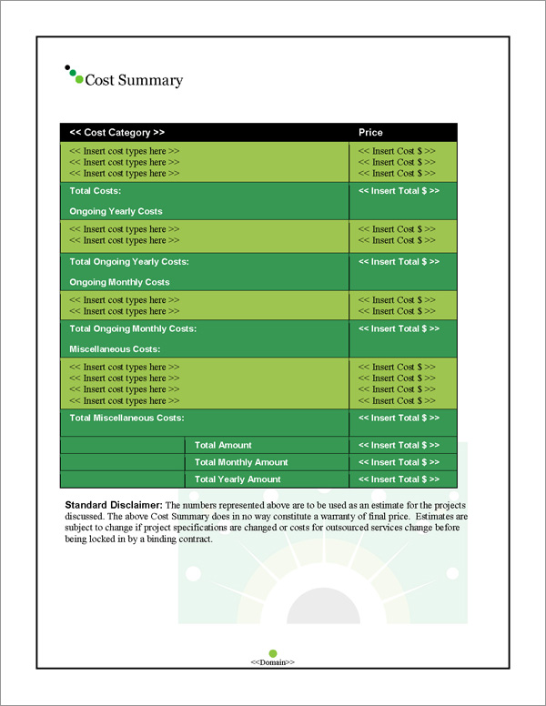 Proposal Pack Artsy #4 Cost Summary Page Proposal Pack Artsy #4 Cost Summary Page