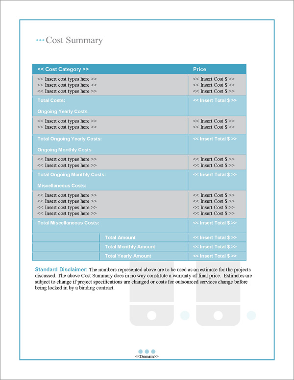 Proposal Pack Networks #2 Cost Summary Page