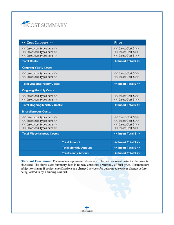 Proposal Pack Medical #4 Cost Summary Page Proposal Pack Medical #4 Cost Summary Page