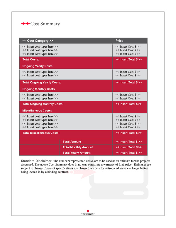 Proposal Pack Networks #3 Cost Summary Page Proposal Pack Networks #3 Cost Summary Page