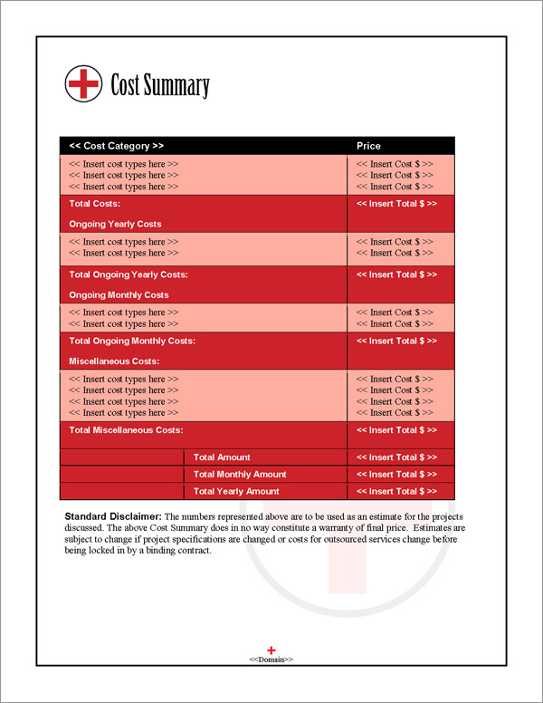 Proposal Pack Healthcare #2 Cost Summary Page Proposal Pack Healthcare #2 Cost Summary Page