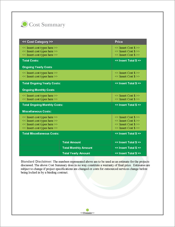 Proposal Pack Environmental #3 Cost Summary Page