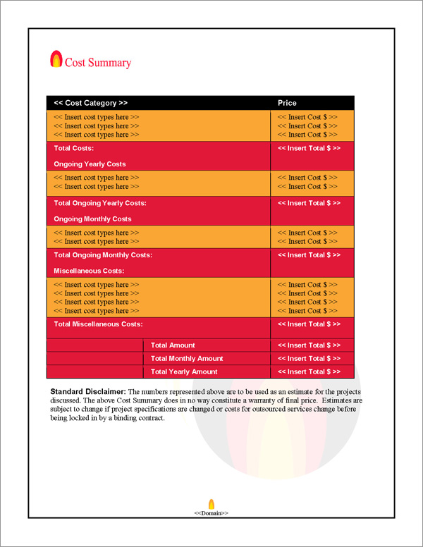Proposal Pack Energy #4 Cost Summary Page Proposal Pack Energy #4 Cost Summary Page
