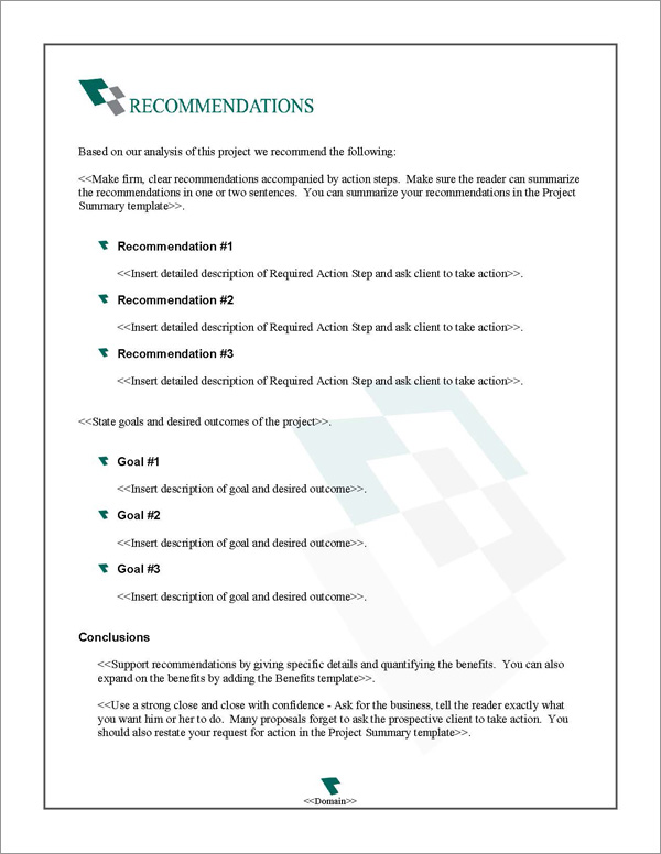 Proposal Pack Business #16 Recommendations Page Proposal Pack Business #16 Recommendations Page
