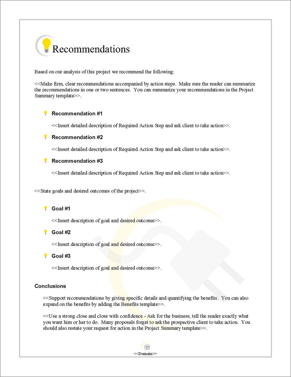 Proposal Pack Electrical #1 Recommendations Page