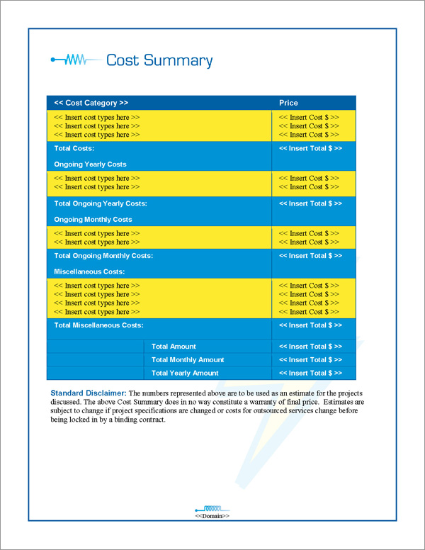 Proposal Pack Electrical #2 Cost Summary Page Proposal Pack Electrical #2 Cost Summary Page