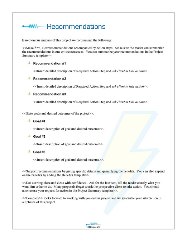 Proposal Pack Electrical #2 Recommendations Page