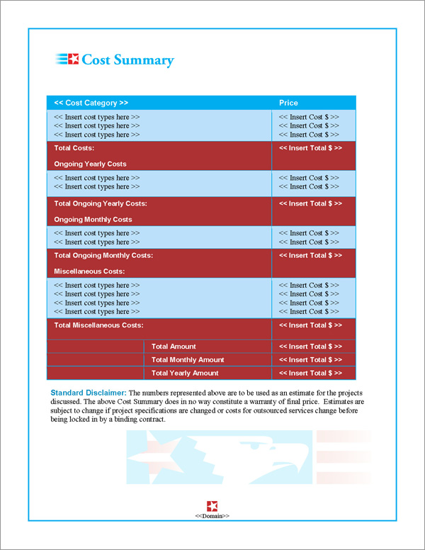 Proposal Pack Flag #4 Cost Summary Page Proposal Pack Flag #4 Cost Summary Page