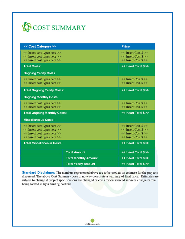Proposal Pack Energy #5 Cost Summary Page Proposal Pack Energy #5 Cost Summary Page