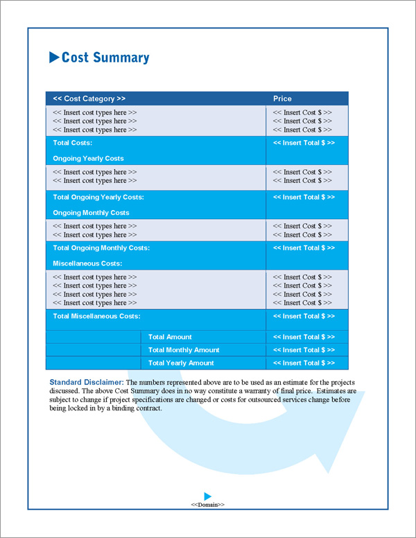 Proposal Pack Classic #12 Cost Summary Page Proposal Pack Classic #12 Cost Summary Page