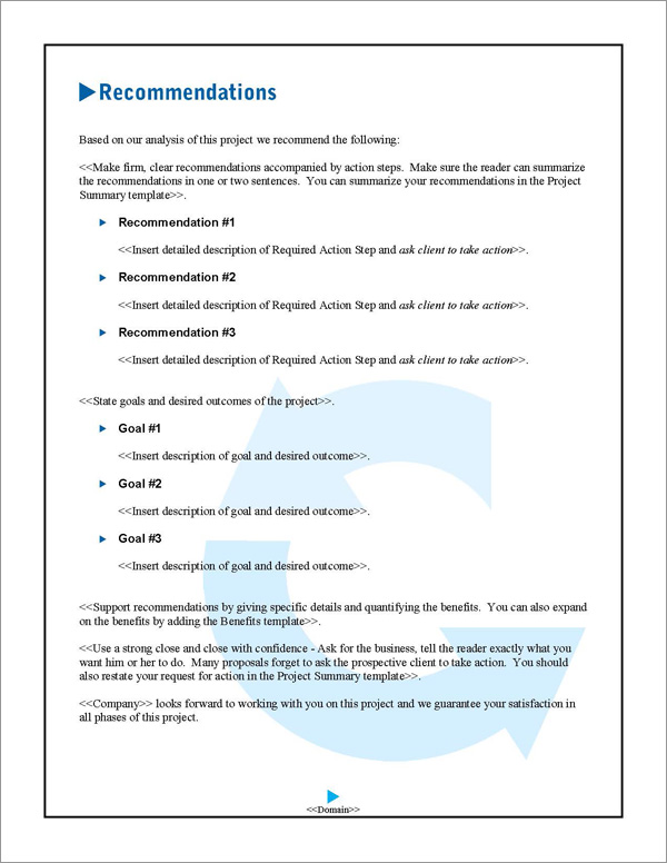 Proposal Pack Classic #12 Recommendations Page Proposal Pack Classic #12 Recommendations Page