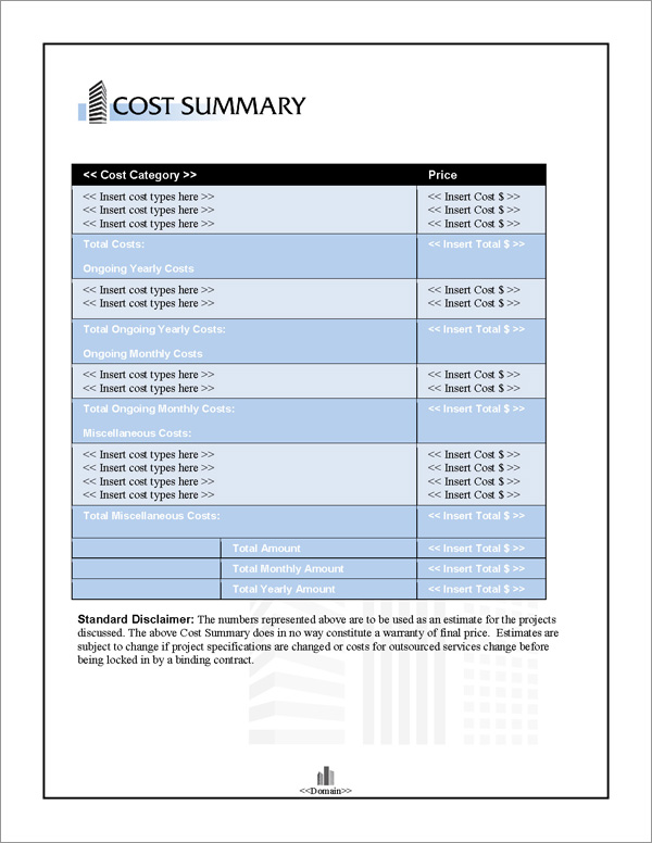 Proposal Pack Skyline #2 Cost Summary Page Proposal Pack Skyline #2 Cost Summary Page