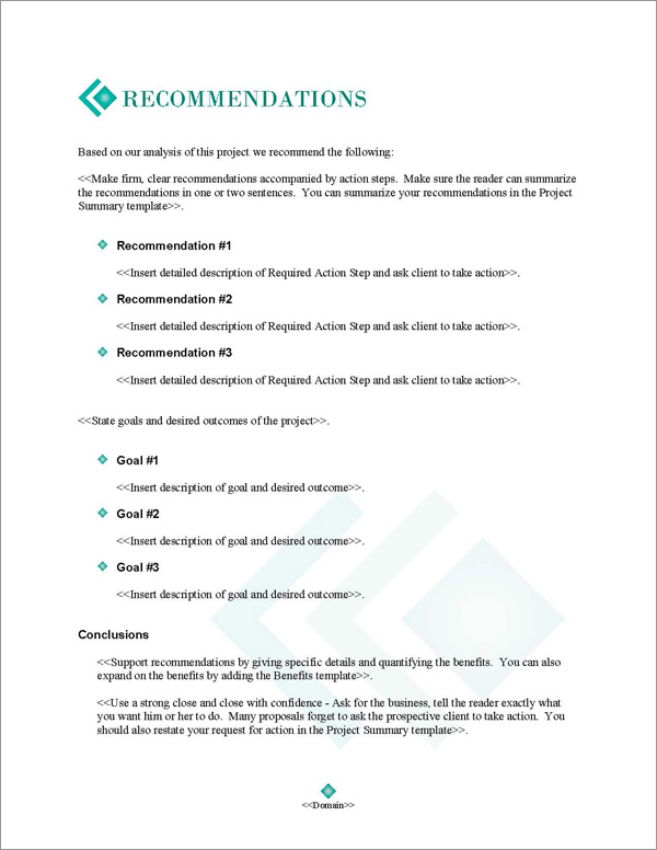 Proposal Pack Business #17 Recommendations Page Proposal Pack Business #17 Recommendations Page