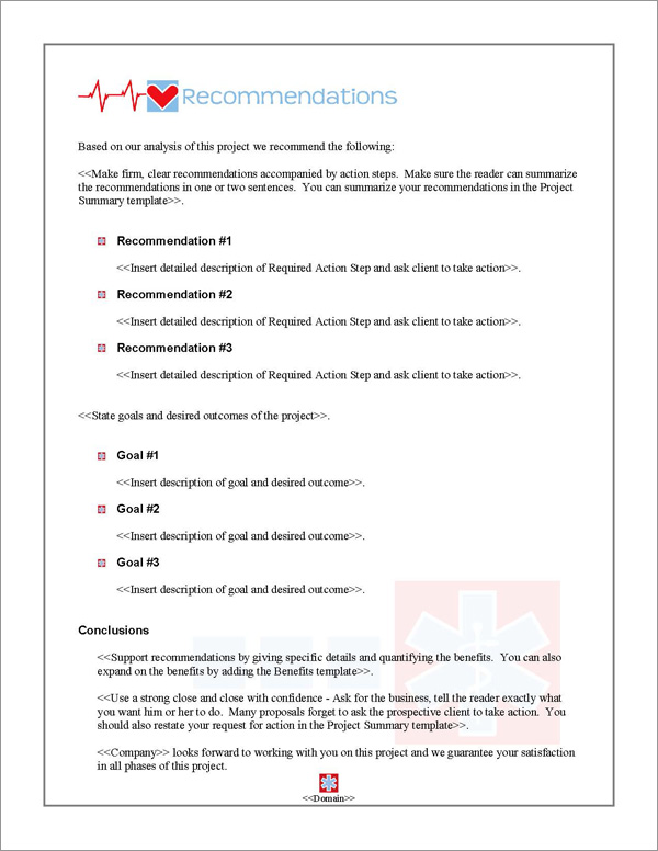 Proposal Pack Medical #5 Recommendations Page