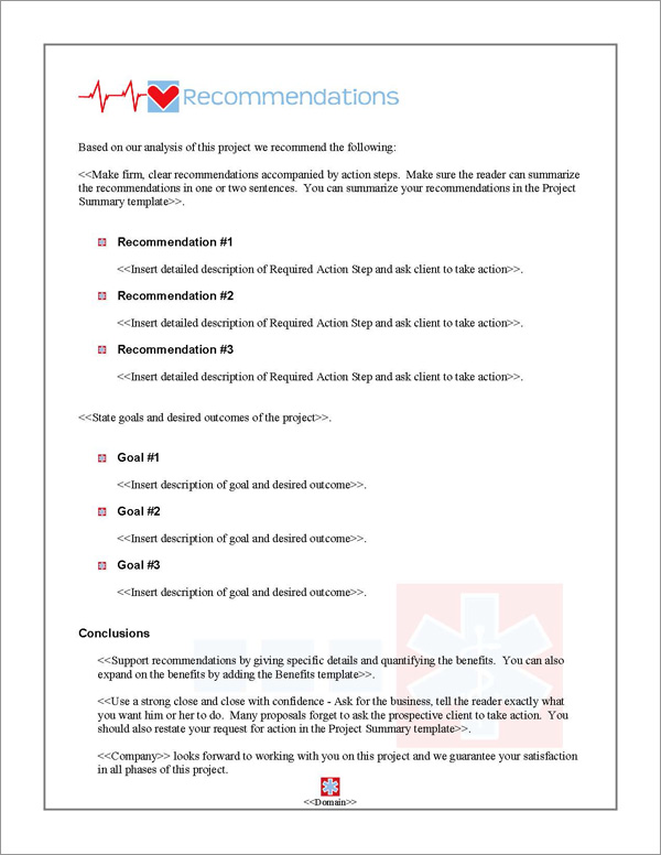 Proposal Pack Medical #5 Recommendations Page Proposal Pack Medical #5 Recommendations Page