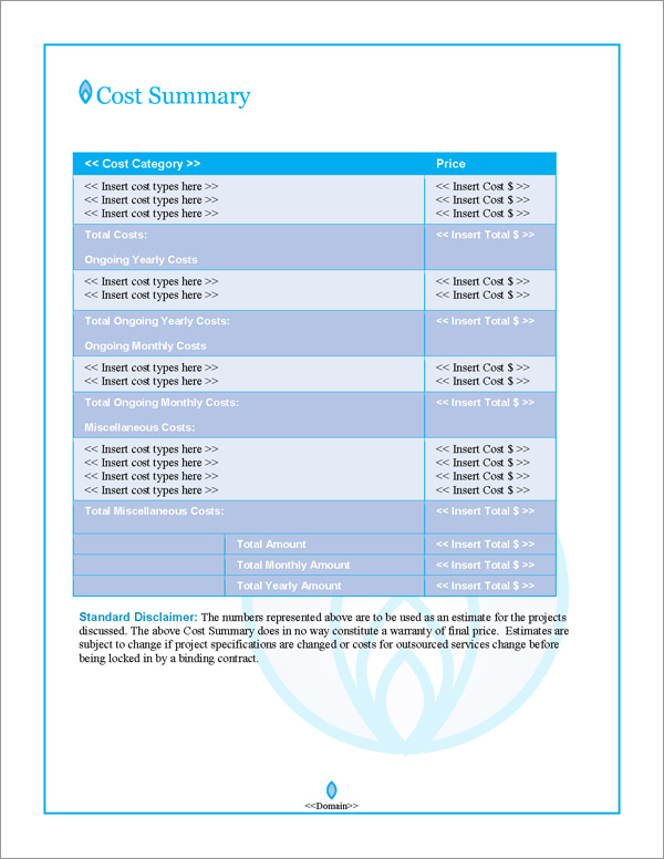 Proposal Pack Energy #6 Cost Summary Page