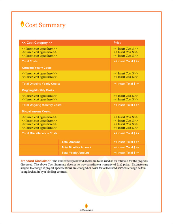 Proposal Pack Energy #7 Cost Summary Page