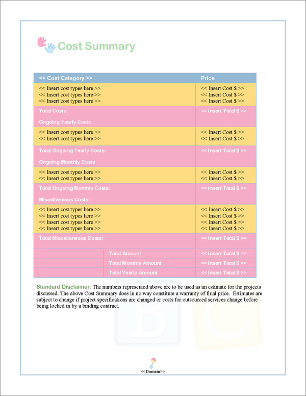 Proposal Pack Children #1 Cost Summary Page Proposal Pack Children #1 Cost Summary Page