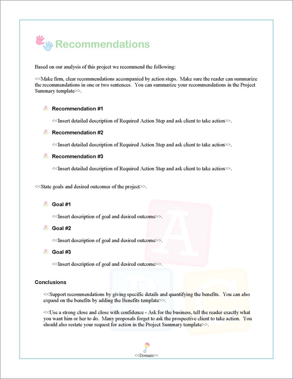 Proposal Pack Children #1 Recommendations Page