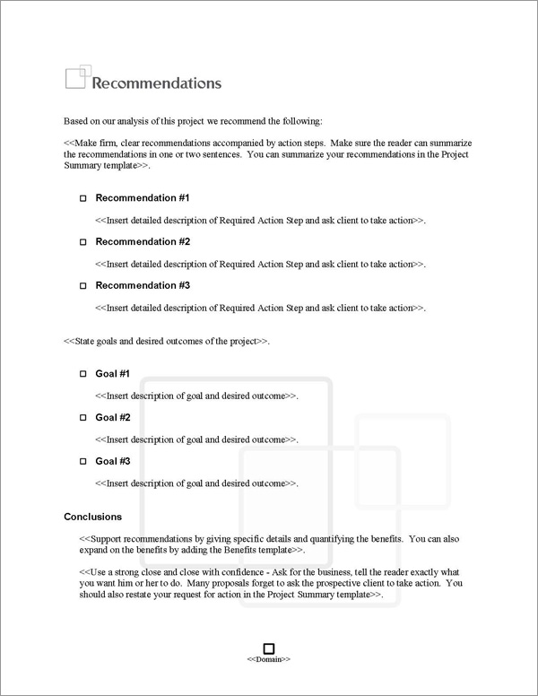 Proposal Pack Classic #13 Recommendations Page Proposal Pack Classic #13 Recommendations Page