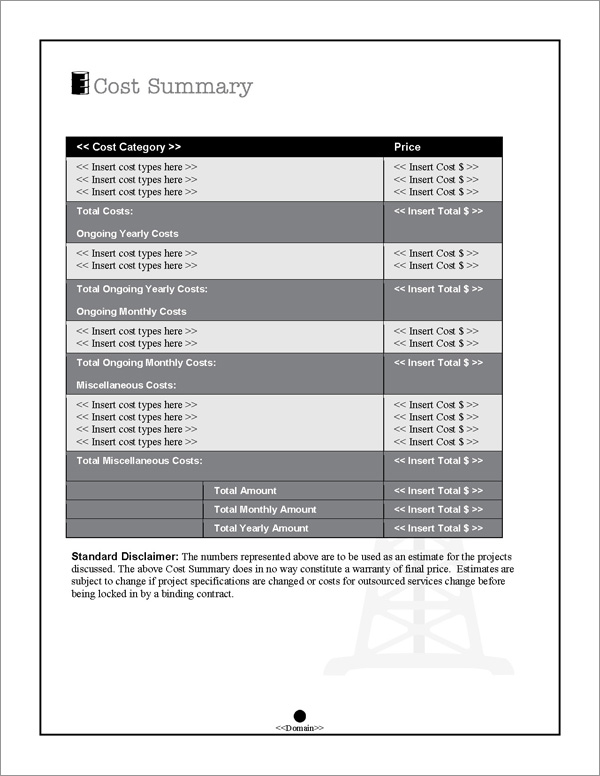 Proposal Pack Energy #8 Cost Summary Page