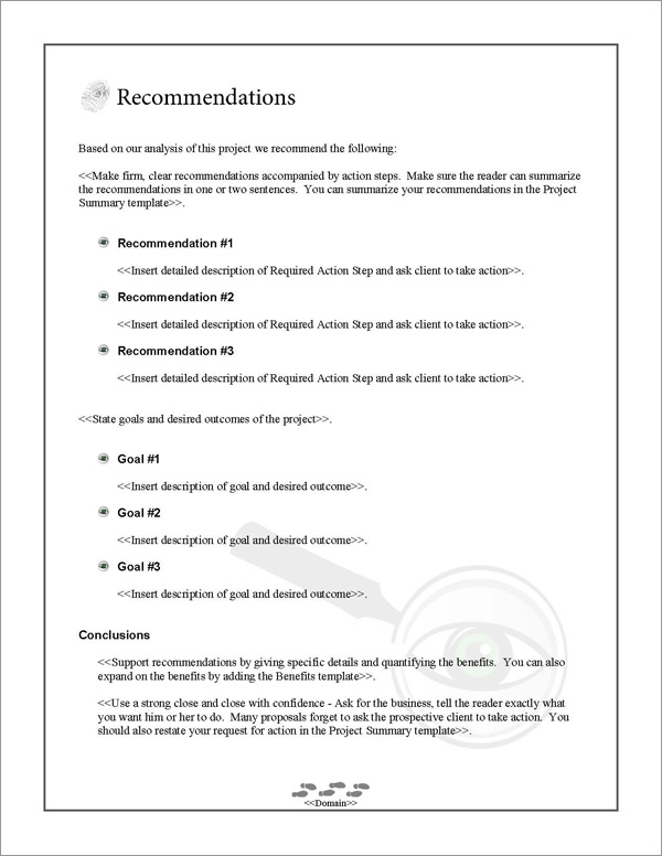 Proposal Pack Investigation #1 Recommendations Page Proposal Pack Investigation #1 Recommendations Page