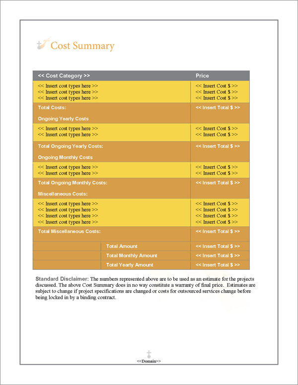 Proposal Pack Spiritual #2 Cost Summary Page