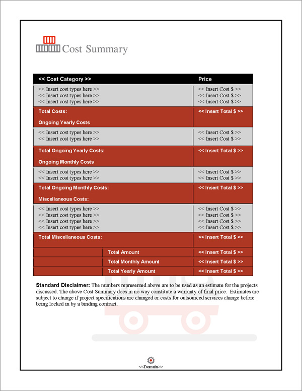 Proposal Pack Transportation #3 Cost Summary Page Proposal Pack Transportation #3 Cost Summary Page