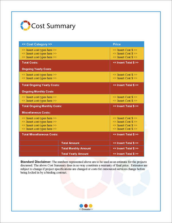 Proposal Pack Artsy #5 Cost Summary Page