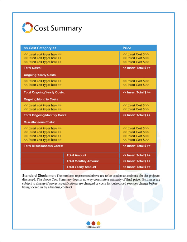 Proposal Pack Artsy #5 Cost Summary Page Proposal Pack Artsy #5 Cost Summary Page