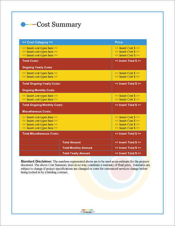 Proposal Pack Artsy #7 Cost Summary Page Proposal Pack Artsy #7 Cost Summary Page