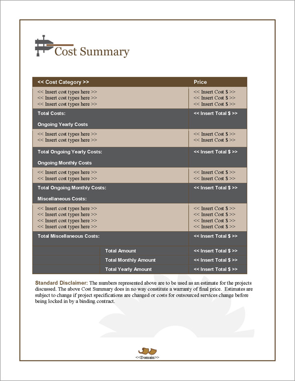 Proposal Pack Construction #4 Cost Summary Page Proposal Pack Construction #4 Cost Summary Page
