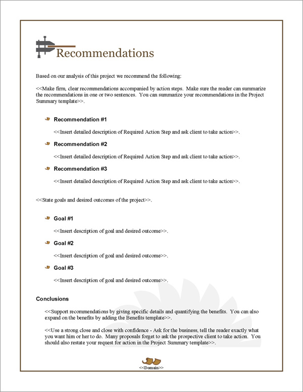 Proposal Pack Construction #4 Recommendations Page Proposal Pack Construction #4 Recommendations Page