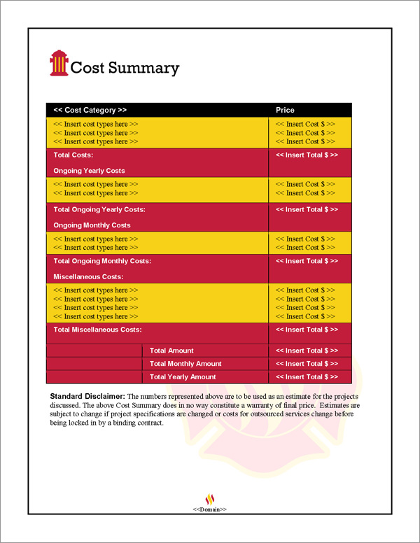 Proposal Pack Safety #2 Cost Summary Page Proposal Pack Safety #2 Cost Summary Page
