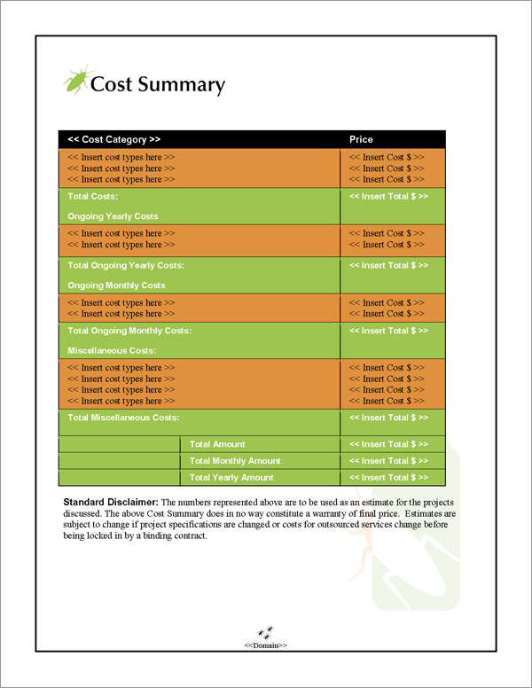 Proposal Pack Pest Control #1 Cost Summary Page