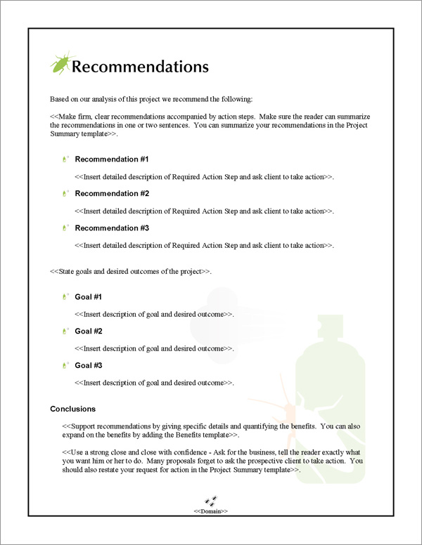 Proposal Pack Pest Control #1 Recommendations Page