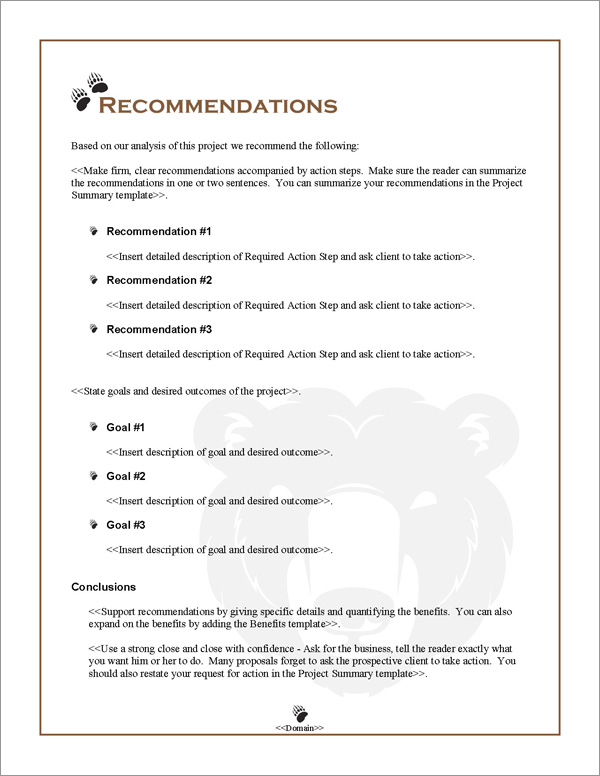 Proposal Pack Animals #3 Recommendations Page