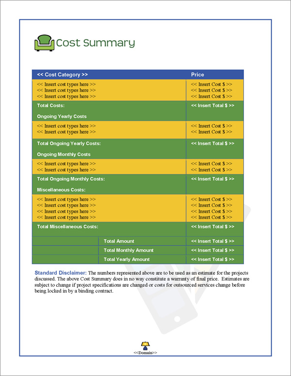 Proposal Pack Decorator #1 Cost Summary Page Proposal Pack Decorator #1 Cost Summary Page